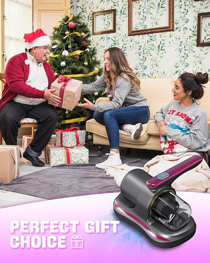 Mattress Vacuum Cleaner, Cordless Bed Vacuum Cleaner with UV Light Sanitizing, Ultrasonic & Heating Tech with 2 PCS HEPA Filters, 2 Speeds Handheld Vacuums for Mattress Sofa, Pet Hair, Carpets