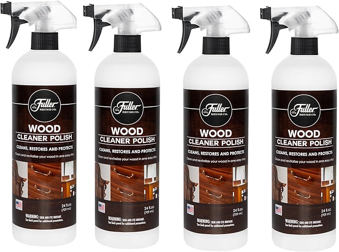 Fuller Brush Wood Polish & Cleaner – Conditions, Shines & Protects Wood Surfaces – Removes Dust, Smudges & Stains – Safe for Furniture, Cabinets, Tables & Trim - (Bottle with Sprayer - Pack of 4)