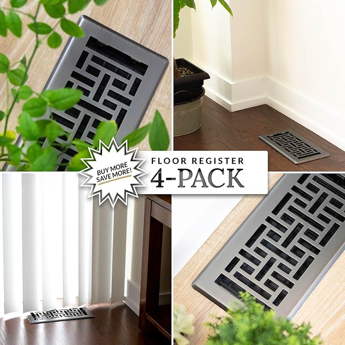 Decor Grates (4-Pack) AJH412-GM Oriental Floor Register, 4x12 Inches, Gun Metal Finish