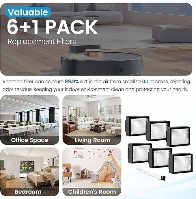 6 Pack Roomba Filters Fit for i-Robot Roomba I J E Series E5 E6 E7 i3 i3+ i4 i6 i6+ i7 i7+ i8 i8+ j7 j7+ Robot Vacuum Cleaners High-Efficiency Filter with 1 Cleaning Brush by Puxyblue
