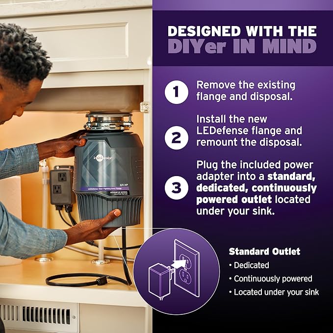 INSINKERATOR LEDefense Garbage Disposal Flange, Antimicrobial LED Accessory for INSINKERATOR Garbage Disposals, FLG-SS-LED