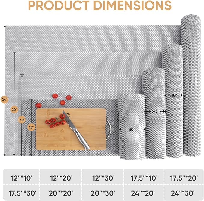 BALEINE Cabinet Liner, 17.5 in x 30 Ft Drawer and Shelf Liner for Kitchen Cabinets Non-Adhesive, Non-Slip Protect Desks, Cupboard, Drawers, Shelves, Tableware (Gray)