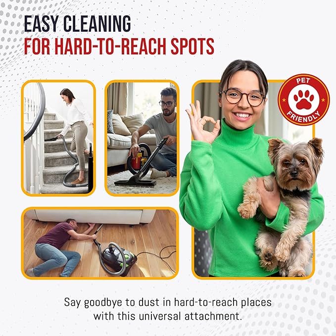 MP Maresh Products Vacuum Brush Attachment for Hardwood and Bare Floors or Walls - Wall Brush for Cleaning with Natural Horse Hair Bristles - 1 1/4 Inch Female ID Connection - 14-Inch with Wheels
