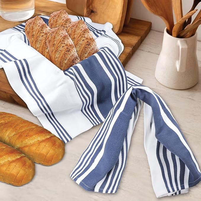 Urban Villa Kitchen Towels 100% Cotton Dish Towels for Kitchen (Set of 6) 20”x30” Dish Cloths Highly Absorbent Kitchen Linen Set with Hanging Loop Perfect for Drying Dishes Cleaning Towels-Blue White