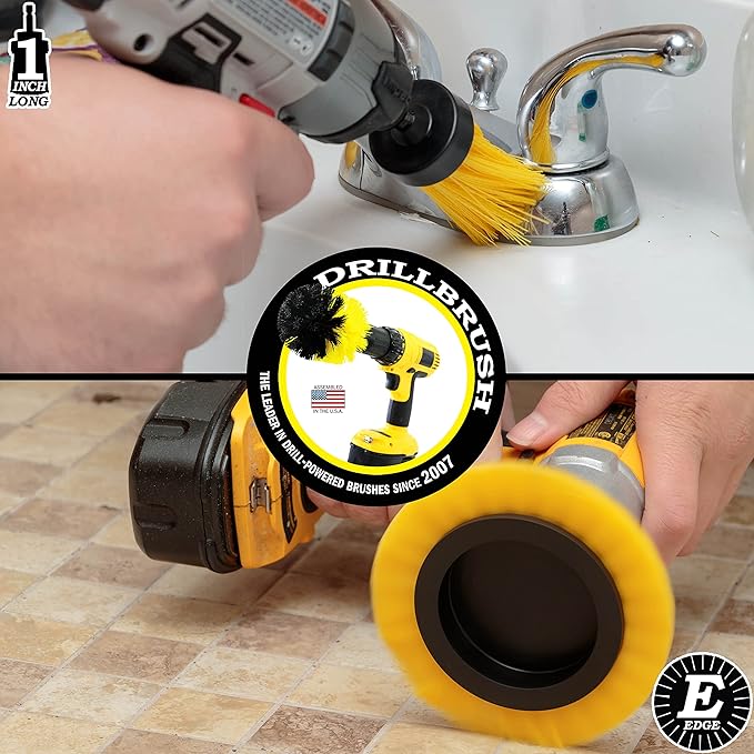 Tile and Grout Cleaning Drill Brush Set - 3 pack Drill Brush Power Scrubber Cleaning Brush Yellow Medium Stiffness - Shower Floor Scrub Brush for Drill - Bathroom Scrub Brush for Drill - Crevice Brush