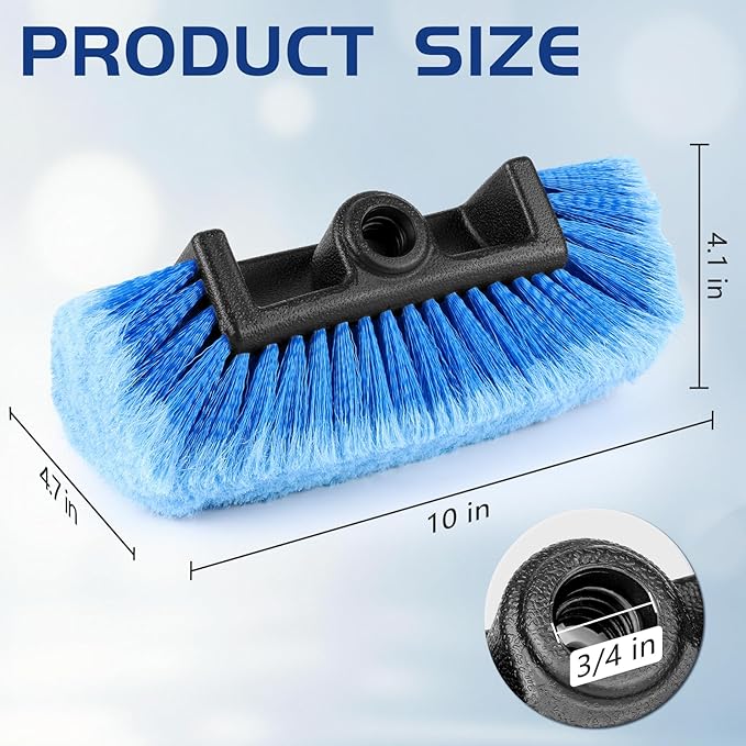 10" Car Wash Brush Head with Soft Bristles - Gentle on Paint, Compatible with Poles, Perfect for Cars, Trucks, RVs, Boats, Decks, and More (Blue)