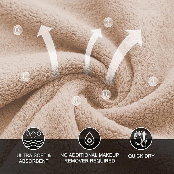 MOONQUEEN Microfiber Facial Cloths Fast Drying Washcloth 12 Pack - Premium Soft Makeup Remover Cloths - Brown