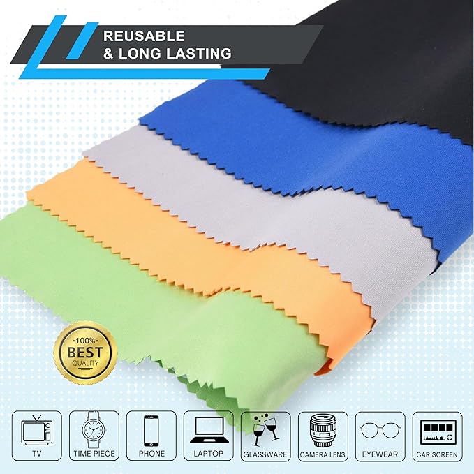 Eco-Fused Microfiber Cleaning Cloth - 8 x 8 Inch Microfiber Cloth - Pack of 5 Lens Cleaning Wipes - Cleaning Cloth for Glasses, Eyeglasses, Camera Lens & Phones