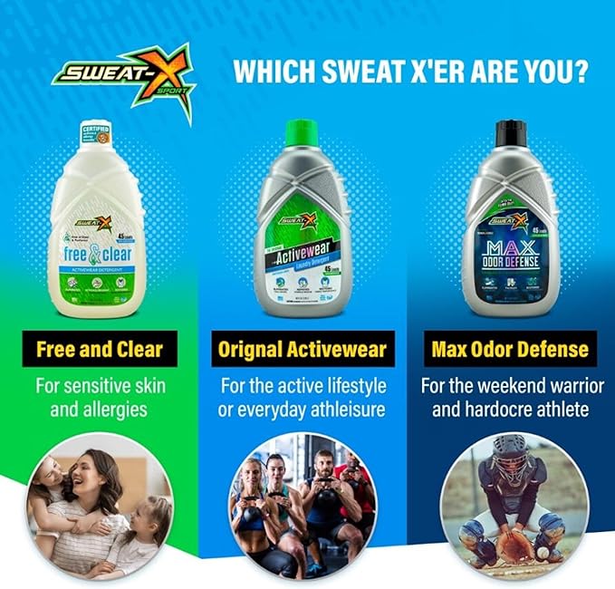SWEAT X Max Odor Defense Laundry Detergent Liquid - Natural Washing Detergent for Activewear & Gym Clothes - Laundry Detergent for Sensitive Skin - Concentrated Detergent, 45 Loads (1 Bottle)