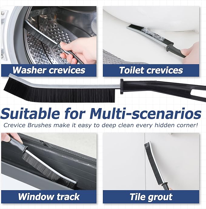 Grout Brush with Long Handle, Grout Cleaner Brush for Tile Floors, Stiff Bristles for Crevice, Tile Line, Shower, Kitchen, Bathroom