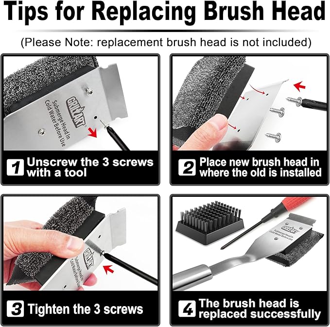 GRILLART Grill Brush Bristle Free, Safe Grill Brush for Outdoor Grill, SteamWizards BBQ Grill Cleaning Brush Kit, Replaceable Head Grill Scraper Tool, Grill Cleaner BBQ Accessories, Gifts for Men/Dad