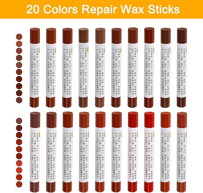 uxcell Furniture Repair Wax Crayons Kit, 20Pcs - Wood Filler Stick, Touch Up Furniture Markers - for Scratches Holes Tables Desks Wooden Floor Laminate Covers, Red Series