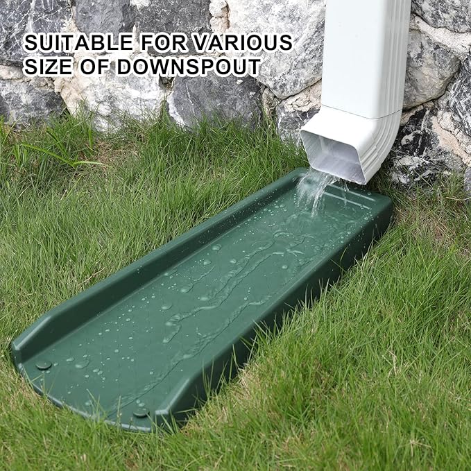 Rain Gutter Downspout Splash Block, Gutter Downspout Extensions for Water Drainage, 24" Gutter Splash Guards Downspout Extender, Fixable Down spout Drain Trays with PE Nails(3 Pack, Green)