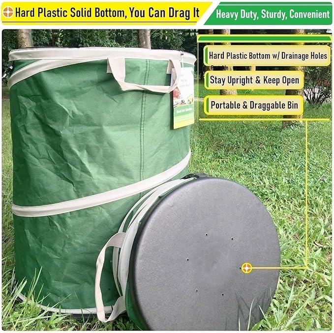 24-Gallon Collapsible Trash Can (19x21 in) Hard-Shell Bottom Leaf Bag,Yard Waste Bags,Garden Debris Bag,RV Camp Waste Bin,Pop-Up Trash Can,Recycling Bin,Laundry Hamper,Lawn Grass Clippings,Weed Barrel