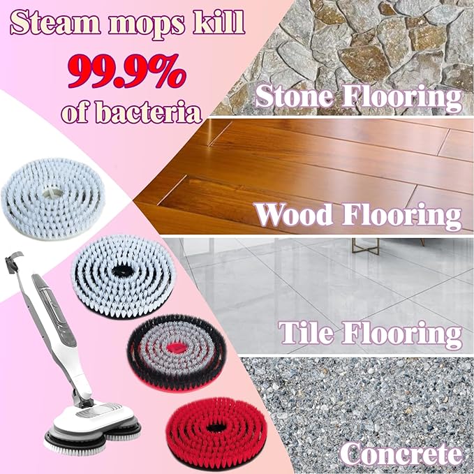 Steam Cleaner Mop Replacement Brush Heads for Shark steam and Scrub mop S7000 S7201 S7005 S7020 S7001C S7000AMZ S8001, Upgraded Scrubbing & Polishing Pads for Deep Cleaning Hard Floors, Black & Red
