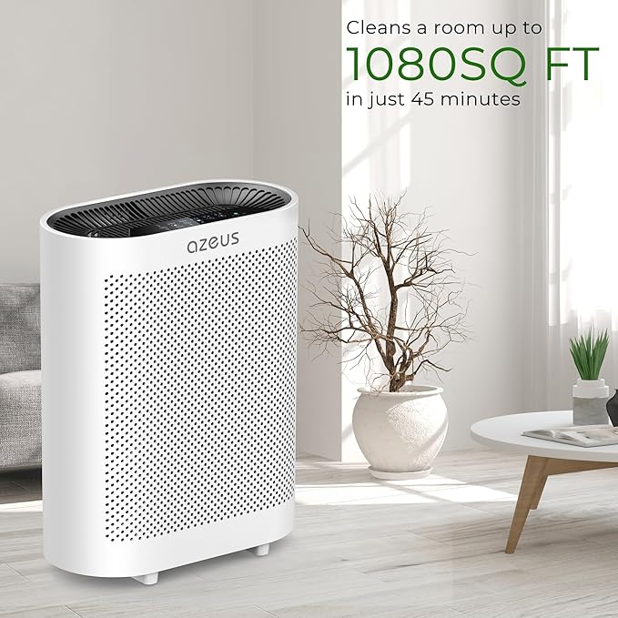 AZEUS True HEPA Air Purifier GL-FS32 | 4-Stage Filtration System, Ultra-Quiet Operation, and Air Quality Sensor | Ideal for Large Rooms, Bedrooms, and Offices (White)