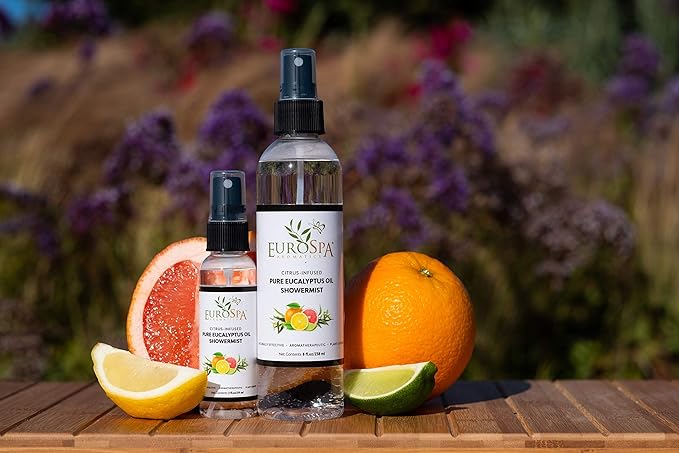 EuroSpa Aromatics Pure Eucalyptus Oil ShowerMist and Steam Room Spray, All-Natural Premium Aromatherapy Essential Oils - Citrus Infused, 2oz, 2 Pack