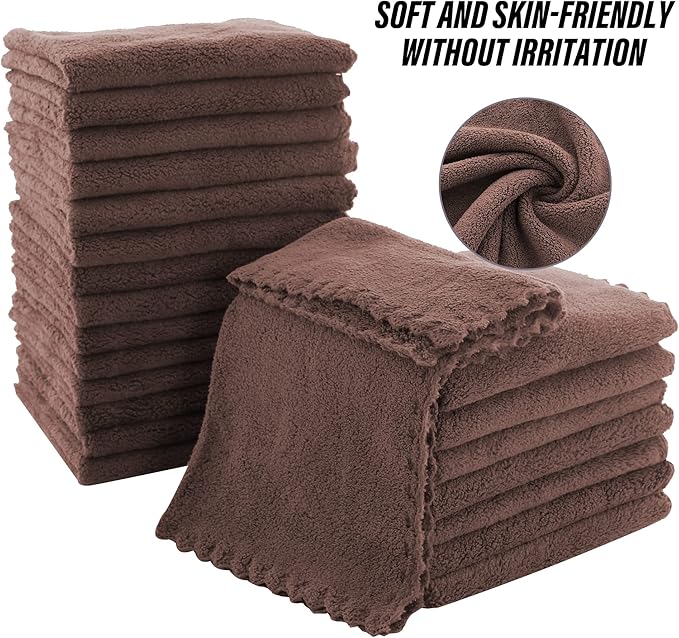 MOONQUEEN Ultra Soft Premium Washcloths Set - 12 x 12 inches - 72 Pack - Quick Drying - Highly Absorbent Coral Velvet Bathroom Wash Clothes (Wood Brown)