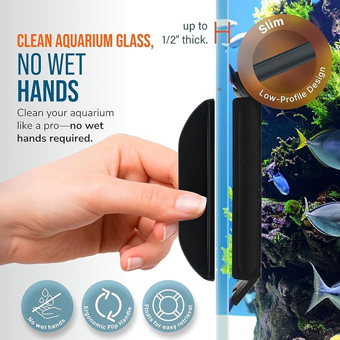 FLIPPER EDGE Standard Limited Edition Clownfish Magnetic 2-in-1 Aquarium Cleaner for Glass and Acrylic Tanks up to 1/2" (12mm) Thick – Dual Blade Design with Floating Algae Scraper and Cleaning Tool
