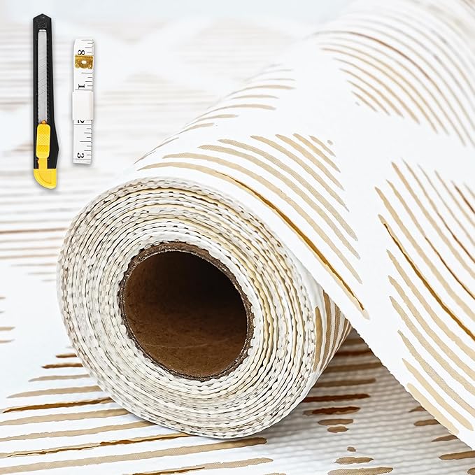 Drawer and Shelf Liner for Kitchen Cabinet,Non-Adhesive Cabinet Liner 12in x 30FT,Waterproof Shelf Paper Non-Slip Mats Cupboard Liners Contact Protect Dresser/Shelves/Table-Brown Stripes