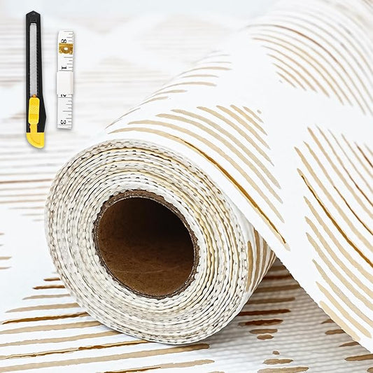 Drawer and Shelf Liner for Kitchen Cabinet,Non-Adhesive Cabinet Liner 12in x 30FT,Waterproof Shelf Paper Non-Slip Mats Cupboard Liners Contact Protect Dresser/Shelves/Table-Brown Stripes