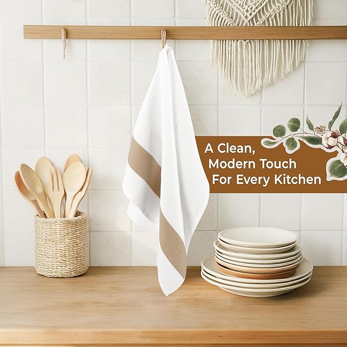 American Soft Linen Dish Towels, 100% Cotton Dish Cloths for Kitchen, 4 Packed Soft Absorbent Quick Dry Kitchen Towels, Beige