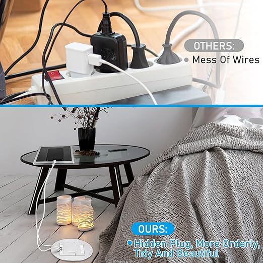 1 Pcs Recessed Floor Outlet 4. 72" x 4. 72" x 3. 94" 2-Gang with 4. 8a USB Chargers 20 Amp Floor Receptacles Round Hidden Outlet Kit Electrical Waterproof Box, Etl Listed (Silver)