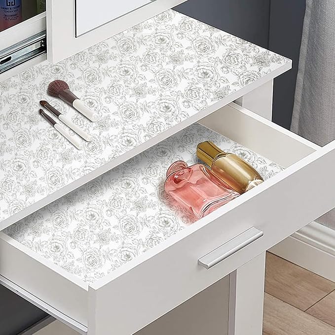 Drawer and Shelf Liner, Non-Slip Kitchen Cabinet Liners Non-Adhesive Thick Strong Grip Waterproof Washable Mats Protect Dresser Shelves Cupboard Bathroom Cabinets, Rose, 18 in X 30 FT