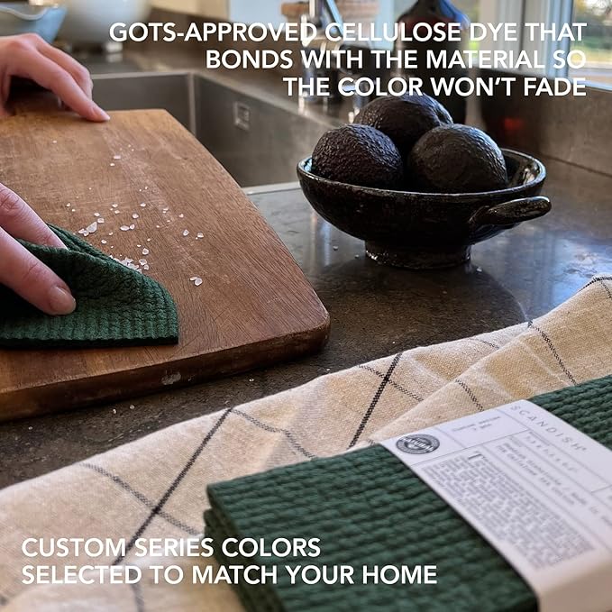 Forest Green Swedish Dishcloths for Kitchen - Set of 3 Reusable, Compostable Dishcloths