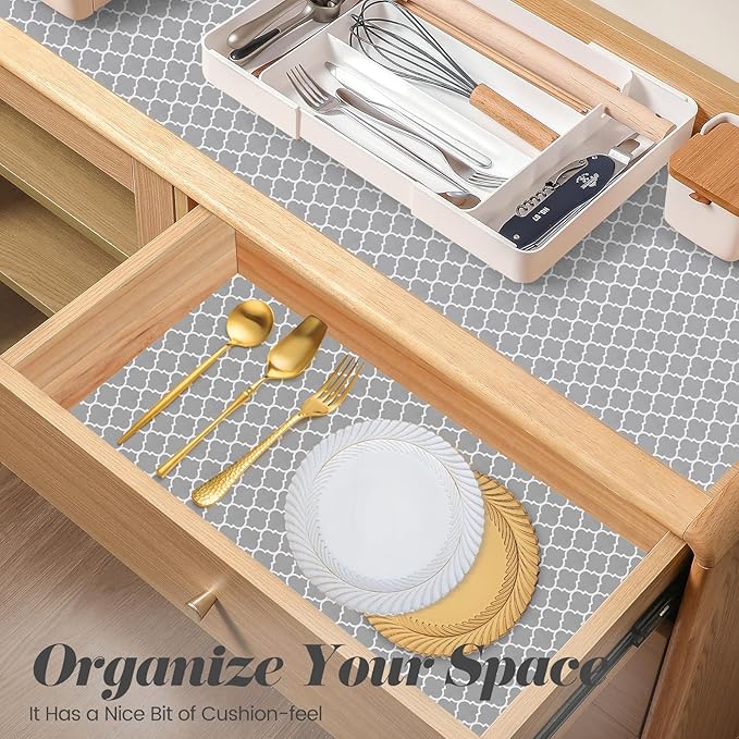 Drawer Shelf Liner for Kitchen Cabinets, Non Adhesive Slip Resistant Shelf Paper Easy to Clean, Strong Grip Thickened Waterproof Washable Mats for Pantry Shelves, Cupboard, Dresser, 17.5 in x 20 FT