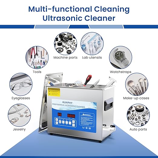 KUNPHY Ultrasonic Cleaner, 7L(1.85 gal) 40kHz Jewelry Cleaner Ultrasonic Machine with Heater, Degas & Timer, Stainless Steel Industrial Sonic Cleaner for Jewelry, Dentures, Glasses, Parts