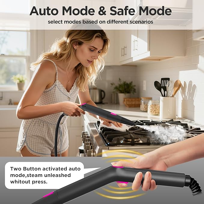 All-in-1 Steam Cleaner with 25 PSI High-Pressure Boiler, 21-Piece Accessory Kit, Portable Handheld & Floor Steamer for Tiles, Grout, Furniture and Car, Chemical-Free Deep Cleaning,3 Colors Selection