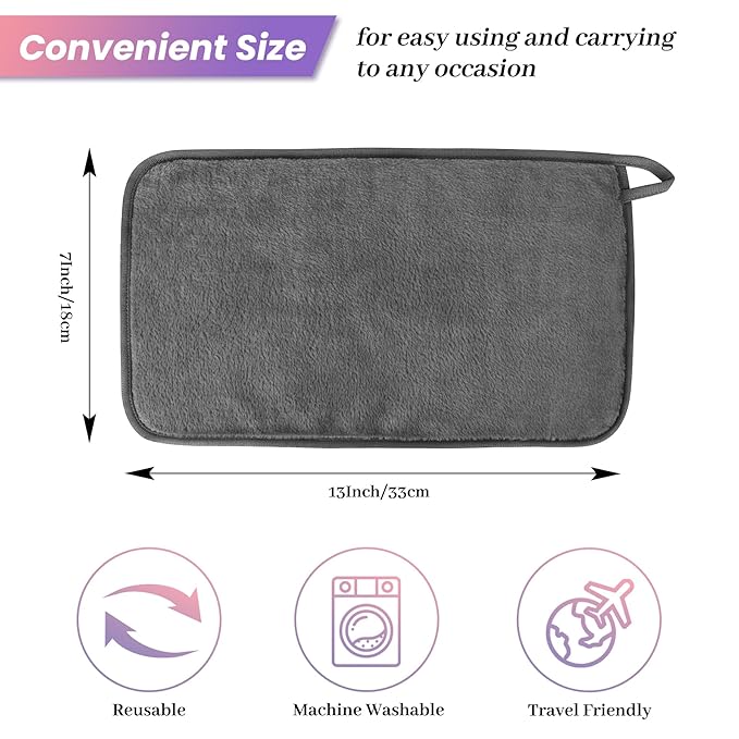 Makeup Remover Cloth Pack of 8, Soft Microfiber Makeup Remover Towels,13x7 inch Reusable Facial Cleansing Cloths for All Skin Types,Gray