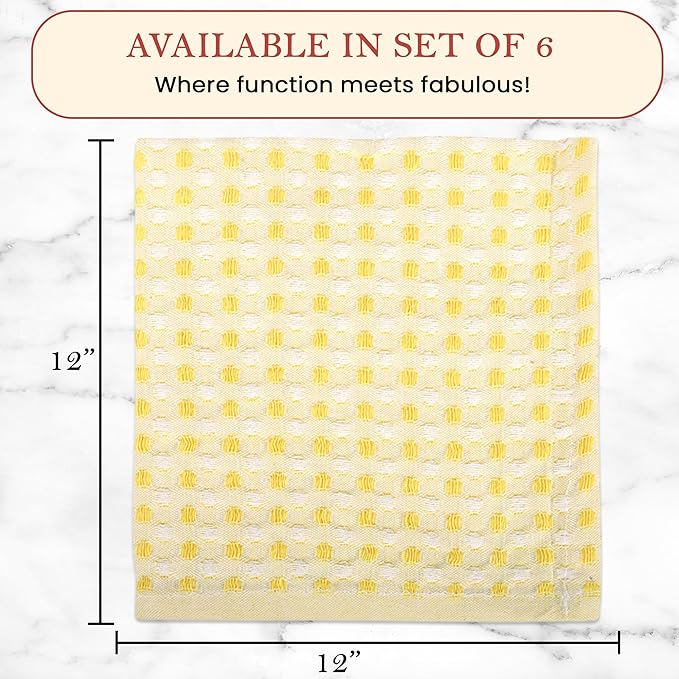 Vintage Vista 100% Cotton Dish Cloths (Pack of 6) - Dish Rags for Washing Dishes - Reusable & Highly Absorbent Kitchen Towels - Kitchen Rags for Christmas - (12" x 12" - Lemon Yellow Honeycomb)