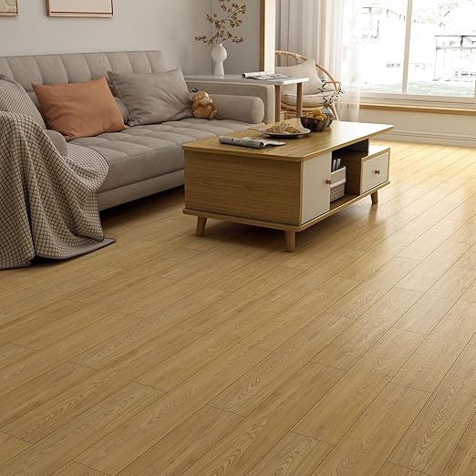 Yenhome Self Adhesive Floor Tiles Peel and Stick Waterproof Flooring Peel and Stick Floor Tile Waterproof Bathroom Kitchen Flooring 12"x12" Vinyl Floor Tiles Light Wood (35 Plank, 35 Sq.Ft)