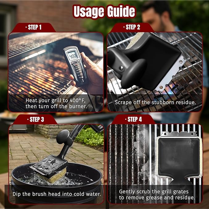Bristle Free Grill Brush with Steam Cleaning with Replaceable Aramid Fiber Head - Heat Resistant to 600°F, Built-in Scraper for Cast Iron, Stainless Steel, Gas, Charcoal & Pellet Grills