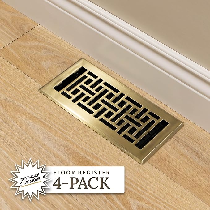 Decor Grates (4-Pack) AJH412-A Oriental Floor Register, 4x12 Inches, Antique Brass Finish