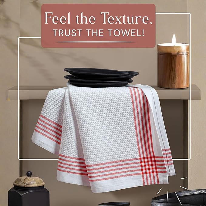 Waffle White & Multi Colors Kitchen Towels Set of 4, 100% Cotton, 16x26 inches, Quick Dry Dishcloths, Ideal Dish Towel for Drying, Wiping - Indigo Blue, Red, Dark Green, Burgundy