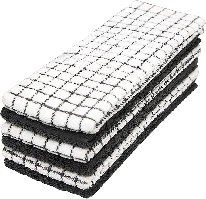 Bumble Kitchen Towels | 100% Cotton Dish Towels with Hanging Loop | 16"x 28" | 380GSM | Absorbent Kitchen Towel Set | 6 Pack, Black