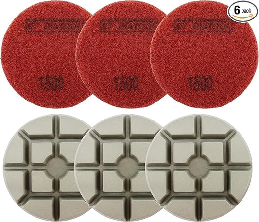 DT-DIATOOL 3 Inch Diamond Polishing Pads, 6pcs #1500 Wet Polishing Hook and Loop Pads for Concrete Countertop