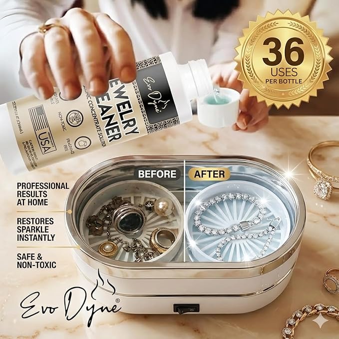 Ultrasonic Jewelry Cleaner Solution (16oz) Concentrated Jewelry Cleaner for Diamonds, Gold, Silver & More | Compatible with Ultrasonic Machine (s) - Made in USA