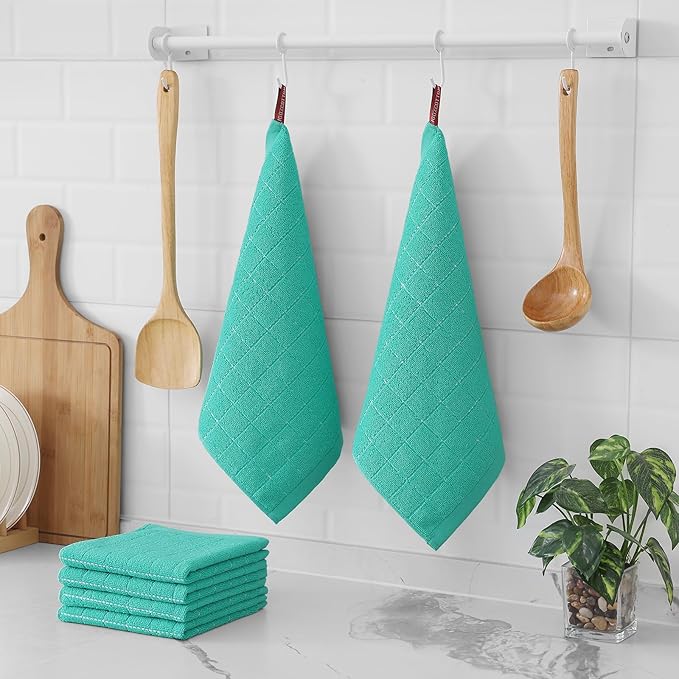 Homaxy 100% Cotton Terry Kitchen Dish Cloths, Ultra Soft and Absorbent Dish Towels for Kitchen, Suitable for Drying and Washing Dishes, 12 Pack, 12 x 12 Inches, Turquoise