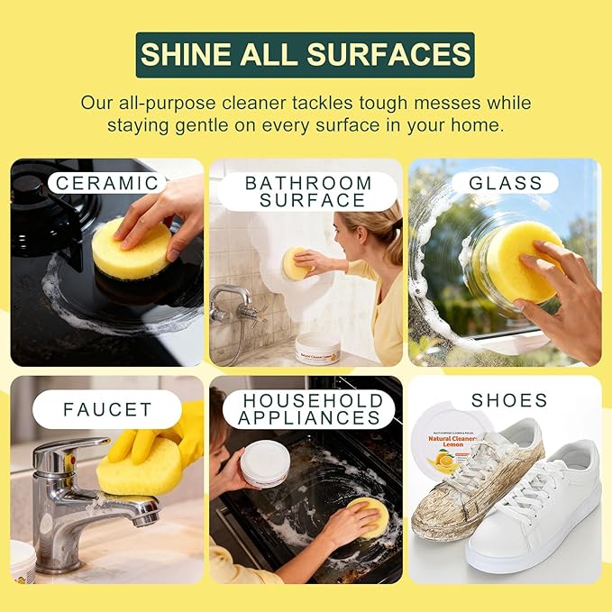 All Purpose Cleaner and Polish Paste - Glass Oven & Stove Top Cleaner for Kitchen Burnt Pans Cooktops Sinks Tile & White Shoes - Natural Multi Surface Grease Marker & Hard Water Stain