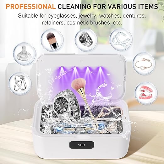 snawowo Ultrasonic Jewelry Cleaner Machine- 28oz/800ml 49KHz Professional Retainer Cleaner |5 Timers LED Display |304 Stainless Steel Tank for Jewelry, Dentures, Retainers, Glasses, Rings, Watch Strap