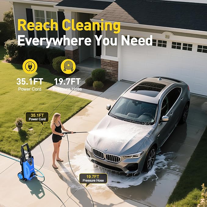 EVEAGE Electric Pressure Washer, Power Washer with 1000Ml Foam Cannon, Powerwasher for Cars, Fences, Patios, Decks, Home and Driveway Cleaning