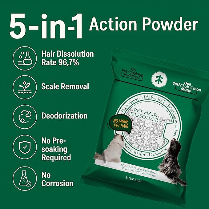 Pet Hair Dissolver for Washing Machine, Pet Hair Remover for Laundry, 96.7% Dissolution Rate, Pet Fur Remover for Dogs, 12 Sachets (2 Boxes), Up to 12 Months of Use, HE/Top/Front-Load