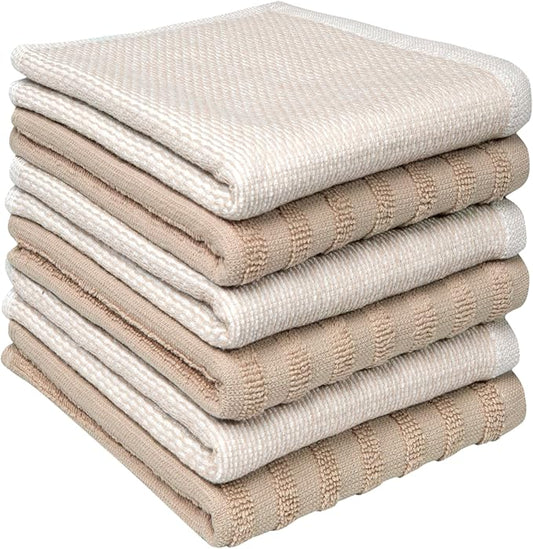 Bumble Premium Dish Cloths 13"x13" (6 Pack) | 100% Natural Ring Spun Cotton | 400 GSM | Highly Absorbent & Soft |Yarn Dyed & Solid Dyed Terry Dish Cloth Set - Tan