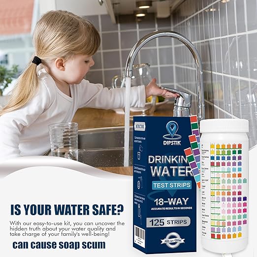 All-New 18 in1 Drinking Water Test Kit-125 Water Quality Test Strips for Well Tap Test Kit,Water Testing Strips for Home Drinking Water Testing,Hardness,Chlorine, Lead,Iron, Copper,Fluoride