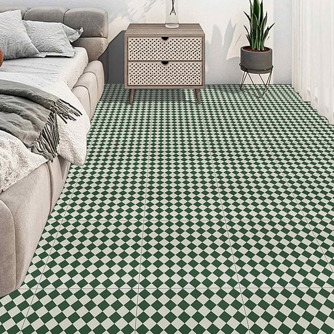 Elffloor Peel and Stick Floor Tile: 30pc 11.8 * 11.8in Self-Adhesive Waterproof Vinyl Flooring Green and White Tiles Sticker for Bathroom, Kitchen, Bedroom, Living Room
