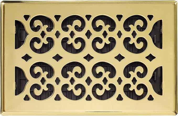 Decor Grates SPH610 Scroll Design Floor Register, 6x10 Inches, Bright Brass Finish